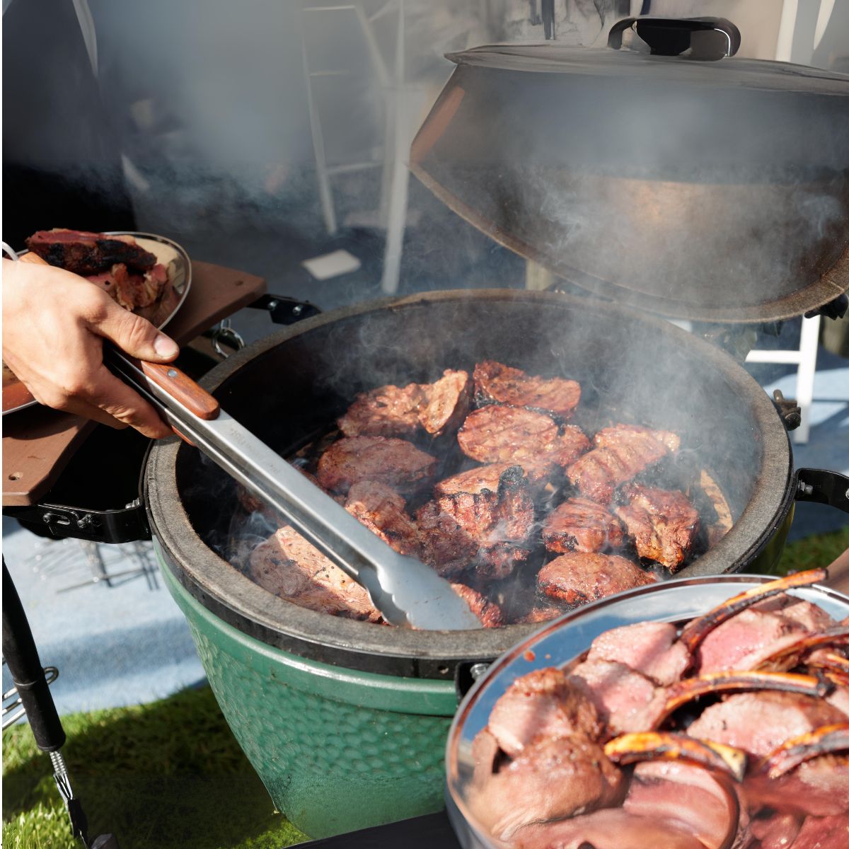 Venison meat cuts being grilled outdoors
